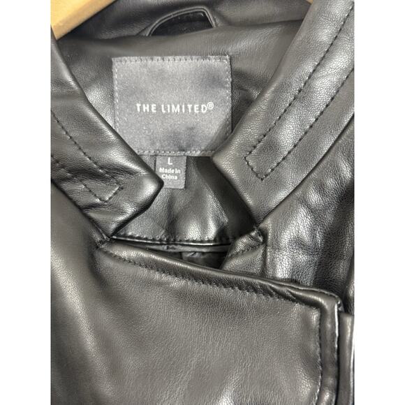 The Limited Motorcycle Jacket Black Faux Leather Lined Full Zip Moto Large L - Picture 2 of 5